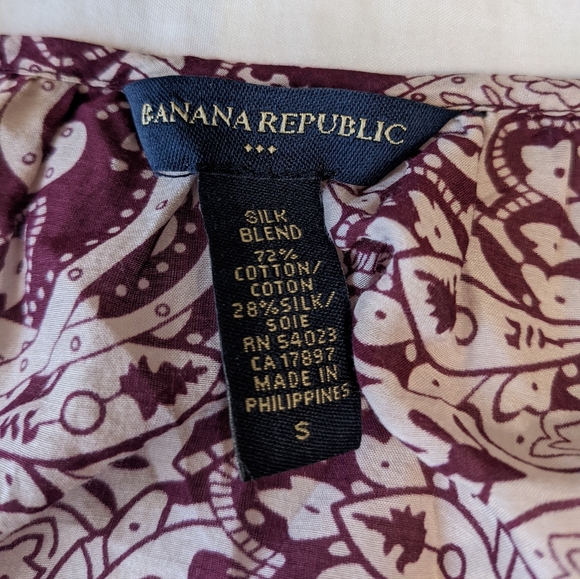 Banana Republic Silk Blend Blouse Paisley Print Elastic Hem Small - Picture 8 of 9